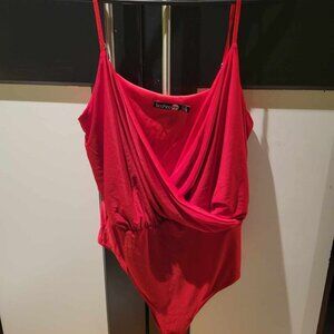 red bodysuit style shirt